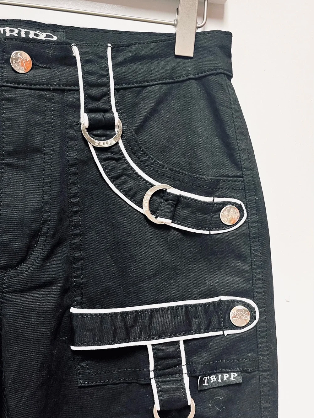 TRIPP NYC Band Pants 26 Black Bondage Chain Strap Goth Punk Unisex Cyber Y2K